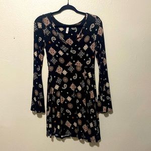 Paisley and black bell sleeve dress